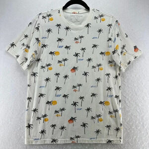 Lucky Brand Shirt Mens Size S Palm  Tree Long Crewneck Short Sleeve Cotton Ivory